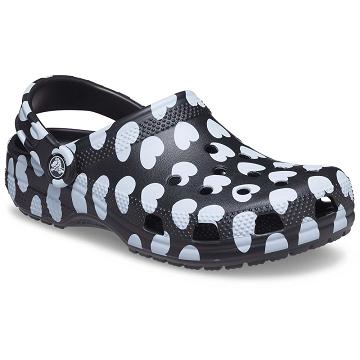 Zuecos Crocs Classic Heart Print Hombre Negros Blancos | Mexico 0801XYUF